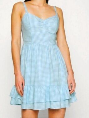 Hollister Cotton Light Blue Gingham Spaghetti Strap Dress XS